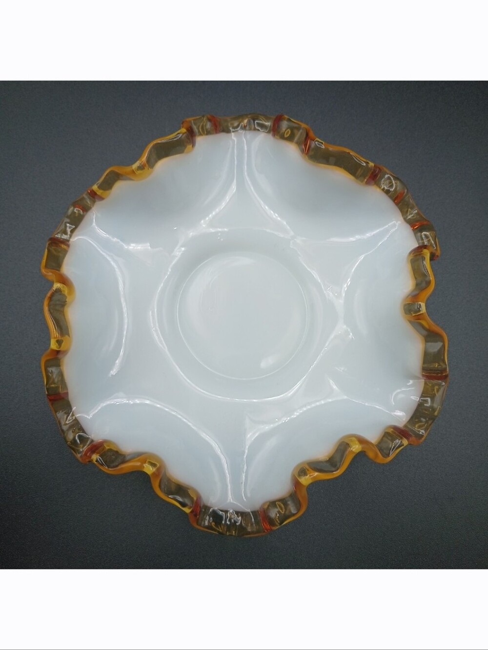 Fenton White Milk Glass 6" Gold Crest Crimped Ruffled Candy Dish Bon Bon Bowl